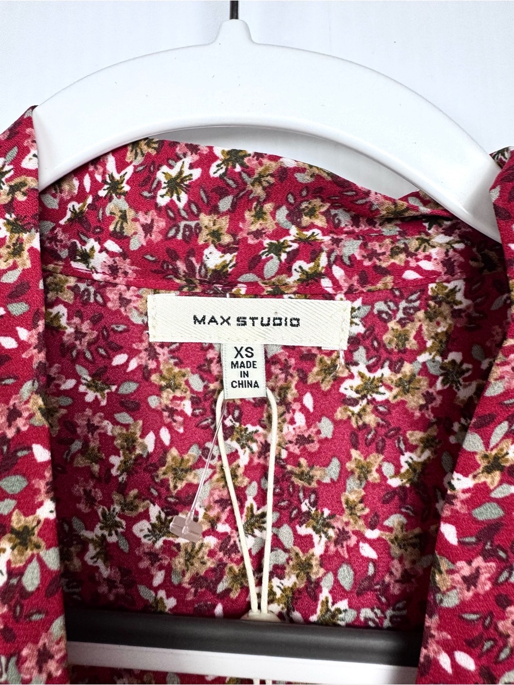 Max Studio Smocked Waist Midi Dress Red Floral Flowy V Neck Bow XS - Picture 5 of 10